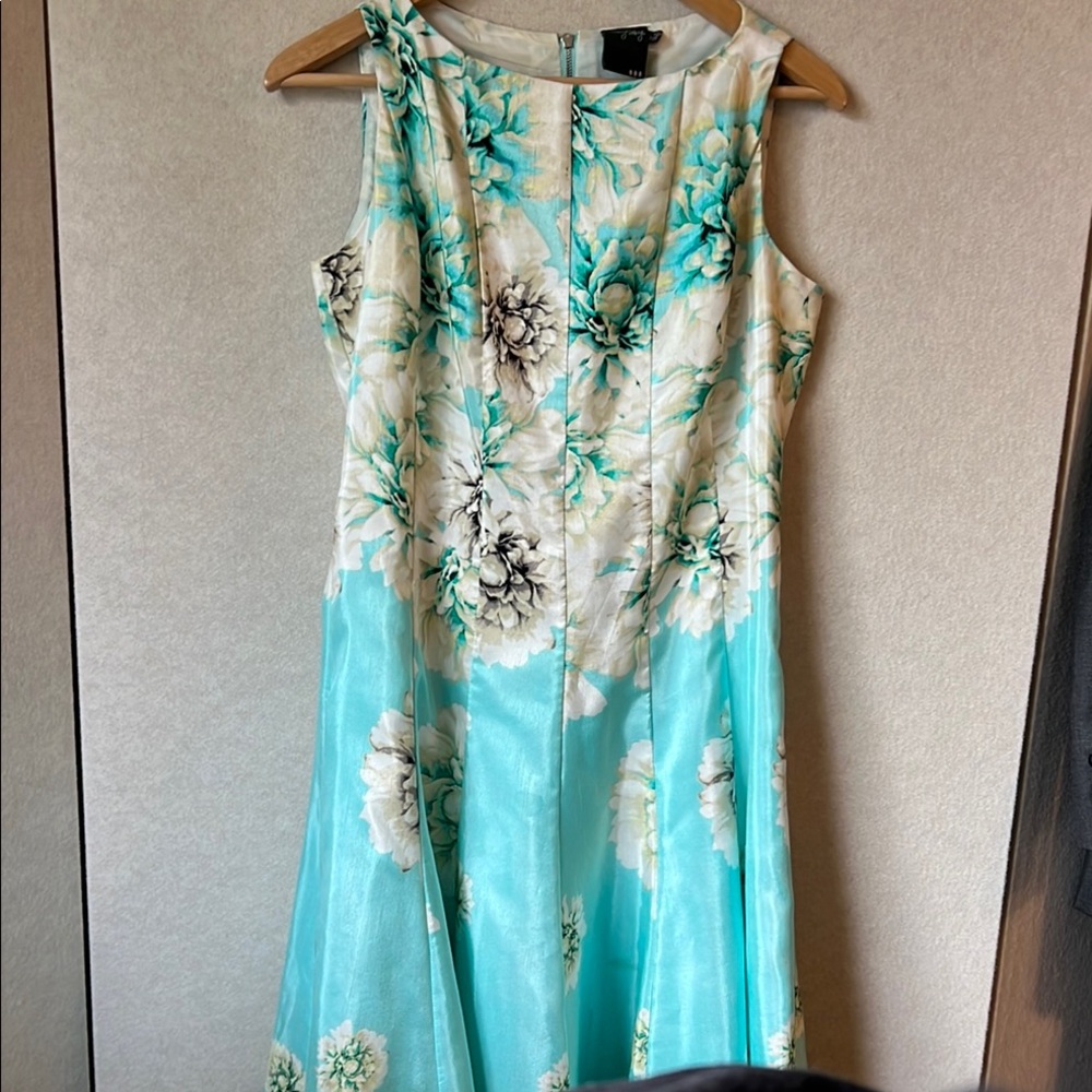Gabby Skye Turquoise, White and Green floral A-Line Sundress